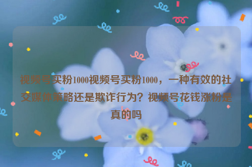 视频号买粉1000视频号买粉1000，一种有效的社交媒体策略还是欺诈行为？视频号花钱涨粉是真的吗