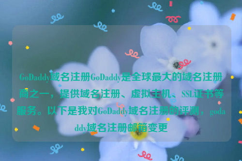 GoDaddy域名注册GoDaddy是全球最大的域名注册商之一，提供域名注册、虚拟主机、SSL证书等服务。以下是我对GoDaddy域名注册的评测，godaddy域名注册邮箱变更