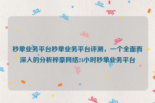 秒单业务平台秒单业务平台评测，一个全面而深入的分析梓豪网络24小时秒单业务平台