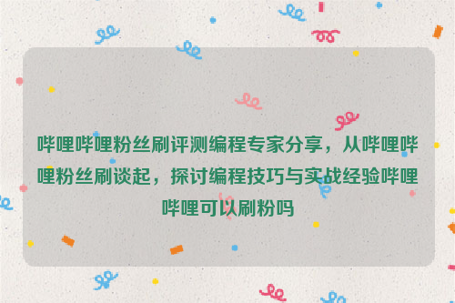 哔哩哔哩粉丝刷评测编程专家分享，从哔哩哔哩粉丝刷谈起，探讨编程技巧与实战经验哔哩哔哩可以刷粉吗