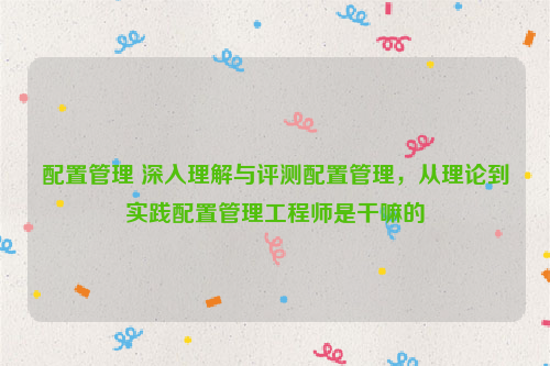 配置管理 深入理解与评测配置管理，从理论到实践配置管理工程师是干嘛的