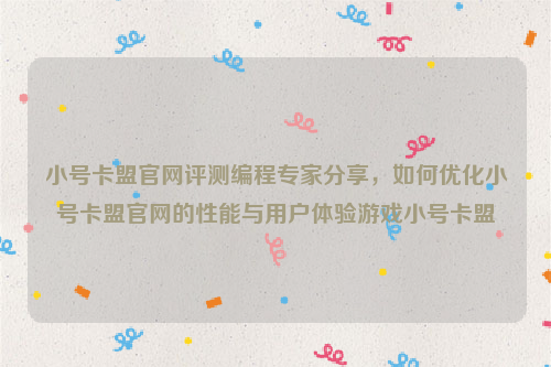 小号卡盟官网评测编程专家分享，如何优化小号卡盟官网的性能与用户体验游戏小号卡盟