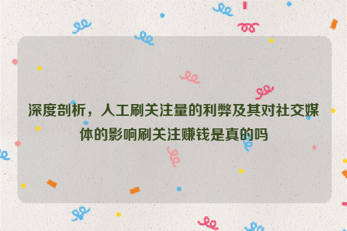 深度剖析，人工刷关注量的利弊及其对社交媒体的影响刷关注赚钱是真的吗