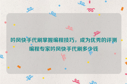 吟风快手代刷掌握编程技巧，成为优秀的评测编程专家吟风快手代刷多少钱