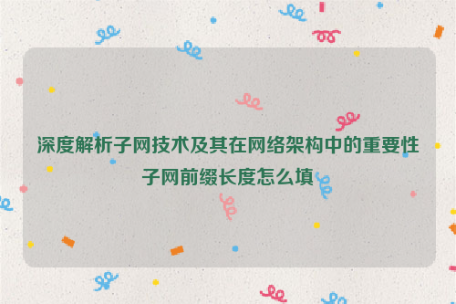 深度解析子网技术及其在网络架构中的重要性子网前缀长度怎么填