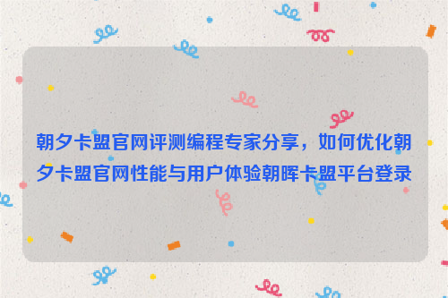 朝夕卡盟官网评测编程专家分享，如何优化朝夕卡盟官网性能与用户体验朝晖卡盟平台登录