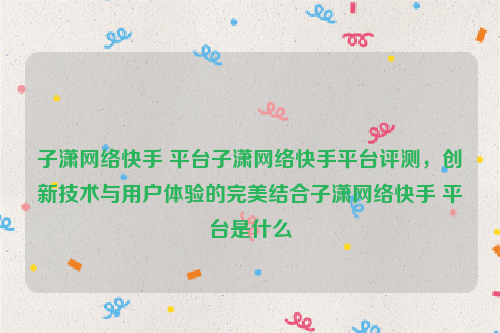 子潇网络快手 平台子潇网络快手平台评测，创新技术与用户体验的完美结合子潇网络快手 平台是什么