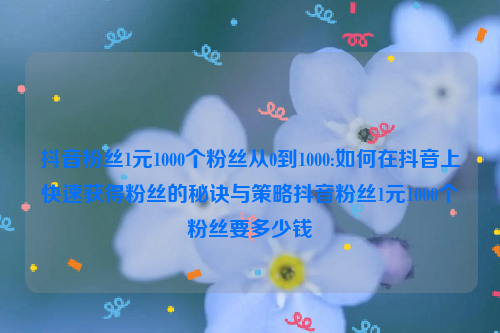 抖音粉丝1元1000个粉丝从0到1000:如何在抖音上快速获得粉丝的秘诀与策略抖音粉丝1元1000个粉丝要多少钱