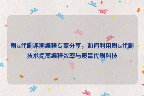 刷ks代刷评测编程专家分享，如何利用刷ks代刷技术提高编程效率与质量代刷科技