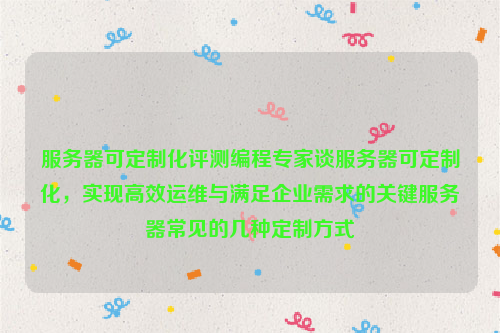 服务器可定制化评测编程专家谈服务器可定制化，实现高效运维与满足企业需求的关键服务器常见的几种定制方式