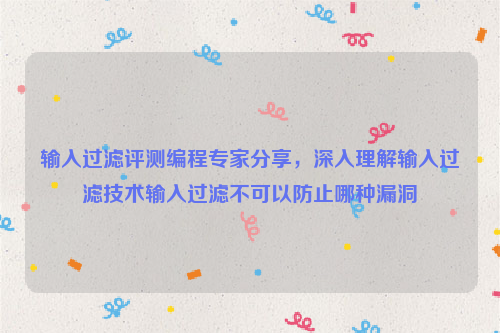 输入过滤评测编程专家分享，深入理解输入过滤技术输入过滤不可以防止哪种漏洞