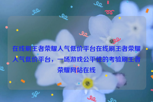 在线刷王者荣耀人气低价平台在线刷王者荣耀人气低价平台，一场游戏公平性的考验刷王者荣耀网站在线