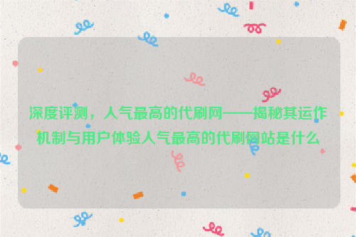 深度评测，人气最高的代刷网——揭秘其运作机制与用户体验人气最高的代刷网站是什么