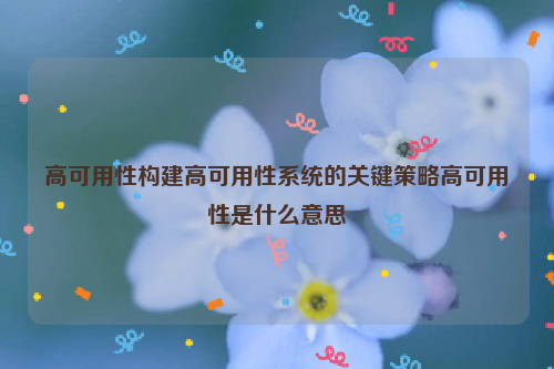 高可用性构建高可用性系统的关键策略高可用性是什么意思